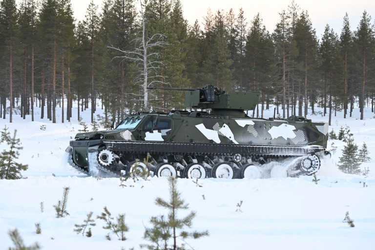The Patria TRACKX two-track vehicle in Winter.