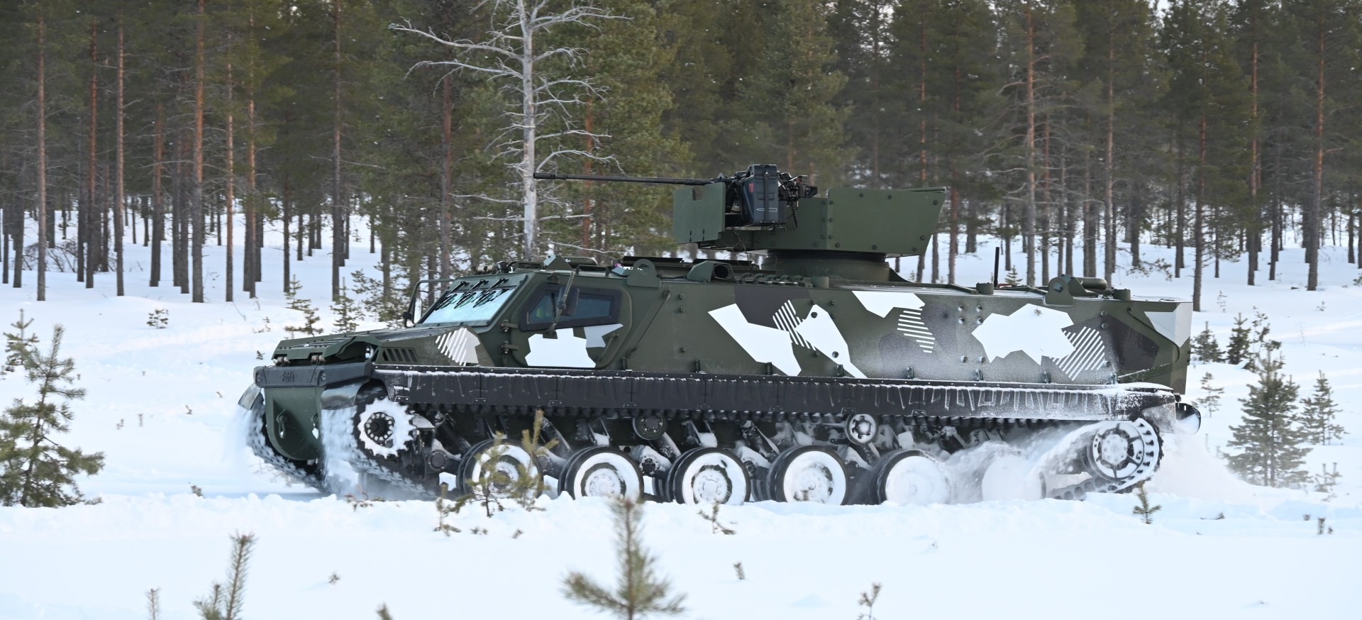 The Patria TRACKX two-track vehicle in Winter.