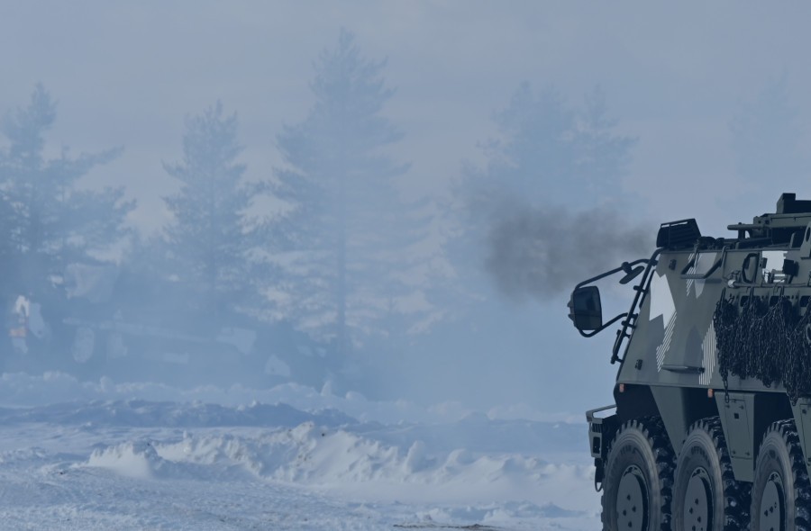 Patria's vehicle in a snowy landscape.