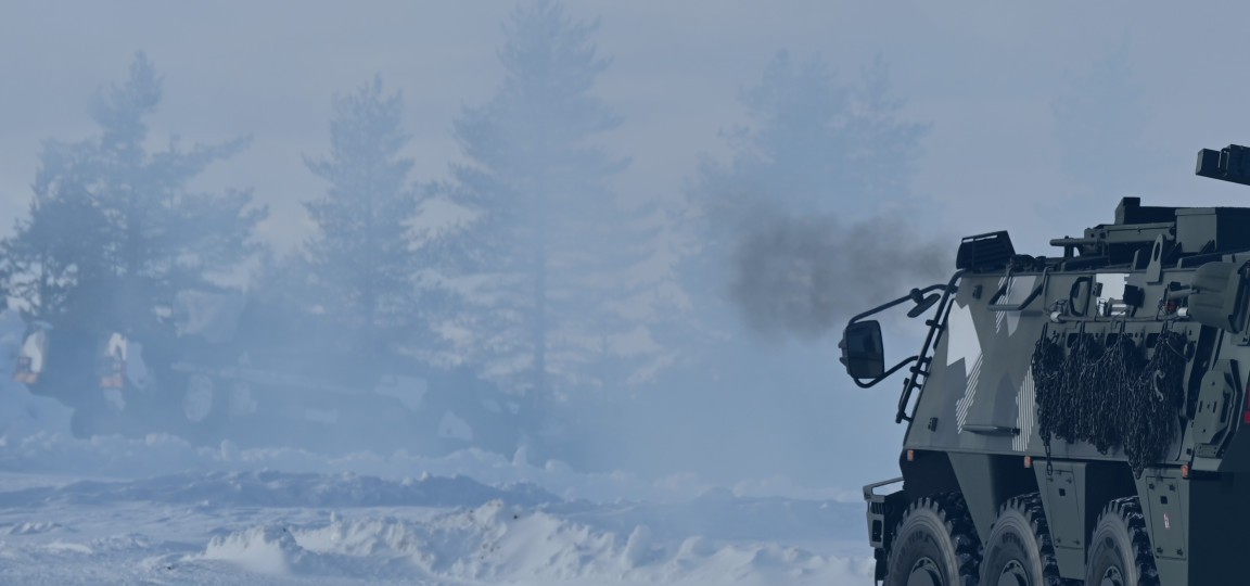Patria's vehicle in a snowy landscape.